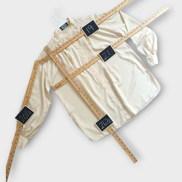 Shirt Strings California Vintage Blouse Top Womens Medium Beige Long Sleeve - Picture 4 of 11